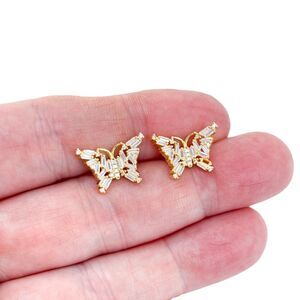 Vintage FZN Sterling Silver 925 Gold Tone Cubic Zirconia Butterfly Stud Earrings